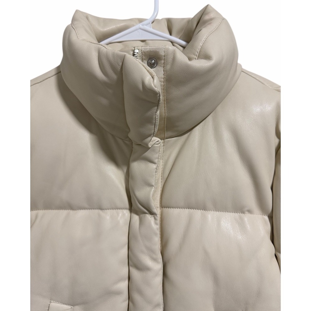 Abercrombie & Fitch Mini Puffer Vegan Leather Jacket Cream Women's Size‎ Small - Picture 3 of 11